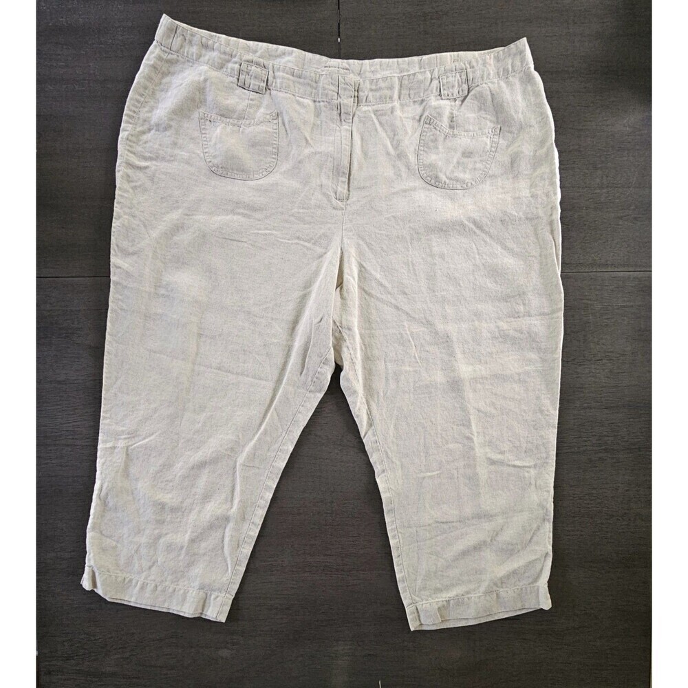 J Jill Sz 4XL  Tan Linen Crop Capri Pants Lagenlook Minimalistic Coastal Summer